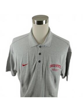 Ohio State Buckeyes Hockey Mens Gray Polo Shirt by Nike M Vintage
